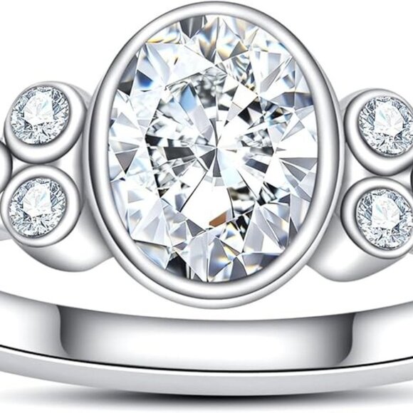 1.65cttw Oval Cut Moissanites 3 stone D Color VVS1 Clarity Engagement Ring - Picture 2 of 6